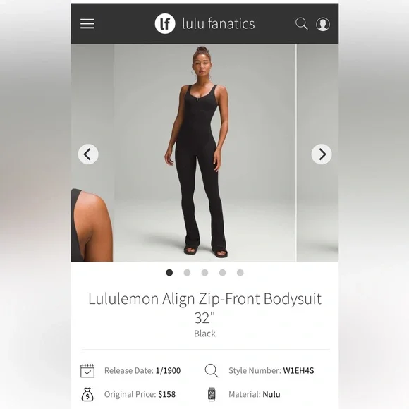 Lululemon•Align Zip-Front Bodysuit 32"•Nulu Zip Flare Jumpsuit•Black•FLAWLESS•6 - Picture 3 of 13